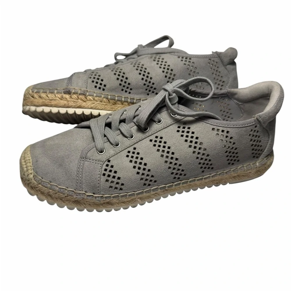 Marc Fisher Baila Perforated Espadrille Gray Lace-Up Sneakers Sz 7.5